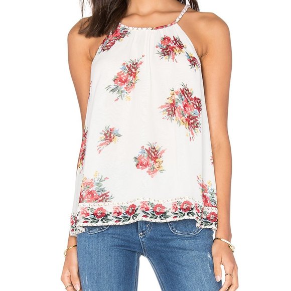 Joie Tops - Joie Gris Hacienda 100% Silk Floral Print Halter Tunic Tank Top SZ S